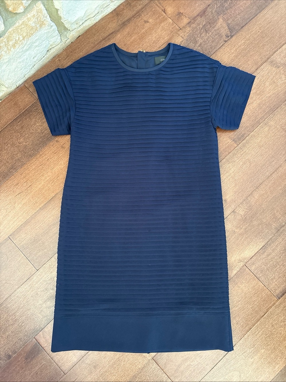 J. Crew Chiffon Pleated Striped Shift‎ Navy Dress Womens 00 Short Sleeve